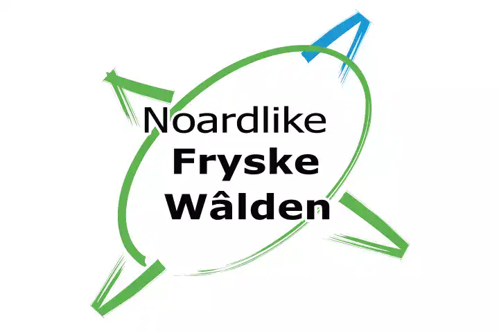 Noordelijke Fryske Wâlden natuurgebied in Friesland, groene en blauwe ecologische illustratie.